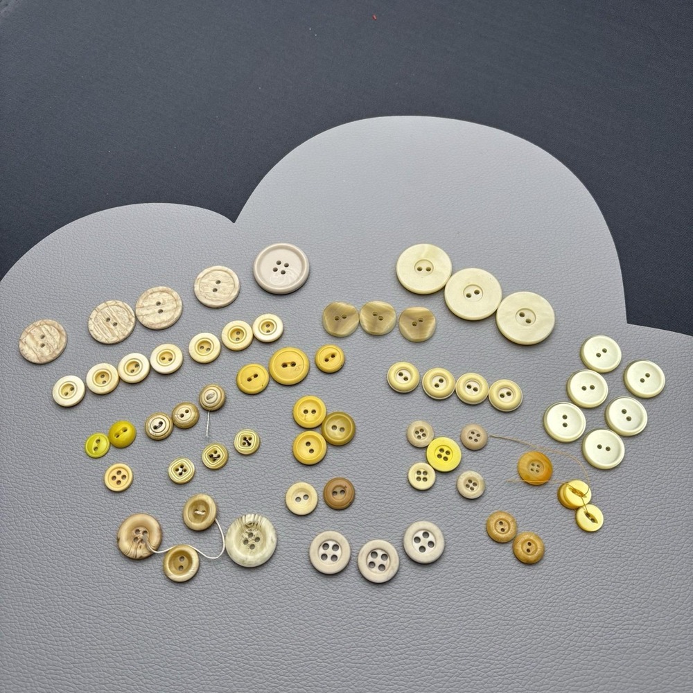 Vintage Yellow Beige Button 62 Lot Two Hole Four Hole Early Plastic Casein Stone